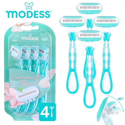 Sensitive Skin Disposable Razors for Women Pastel Teal Blush Pink 4-Pack & 8-Pack Smooth Close Shave Legs Underarms Protective Blade Cap Gentle Hair Removal Razor Daily Use Travel