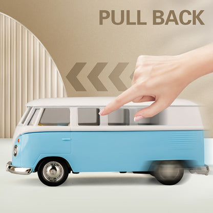 1:36 Volkswagen Bus Die-Cast Toy Car Model with Openable Doors & Pull-Back Function – Collectible Miniature VW Van for Kids Ages 3+ and Adults, Blue, Birthday Christmas Gift