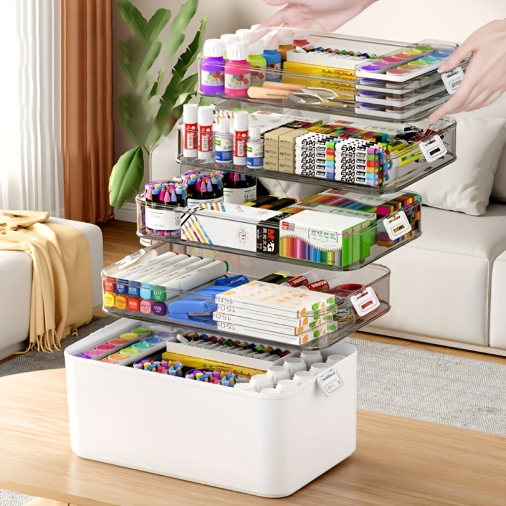 Storage Box, Large Capacity Multi-Layer Transparent with Handle, Portable Durable shown in the main product view