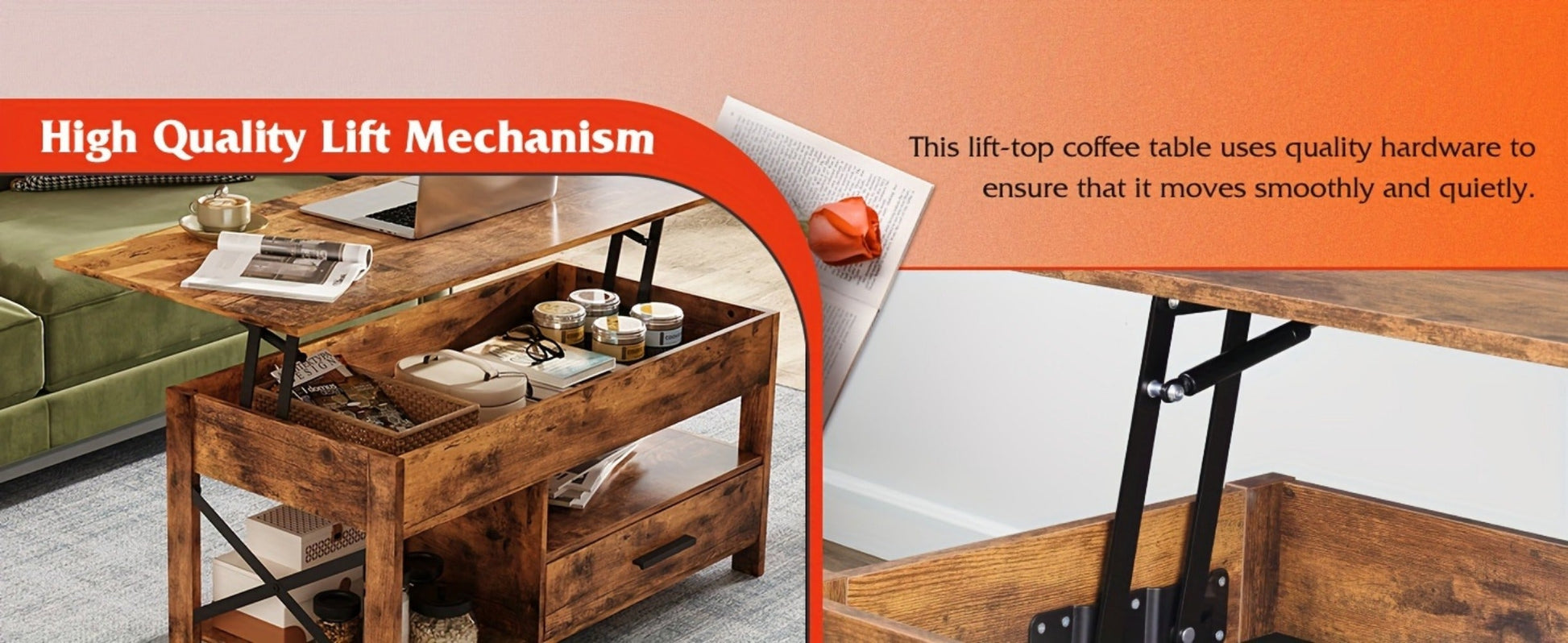 Coffee Table with Storage Drawers and Lift-Top Storage for Living Room detail image - detail view 15