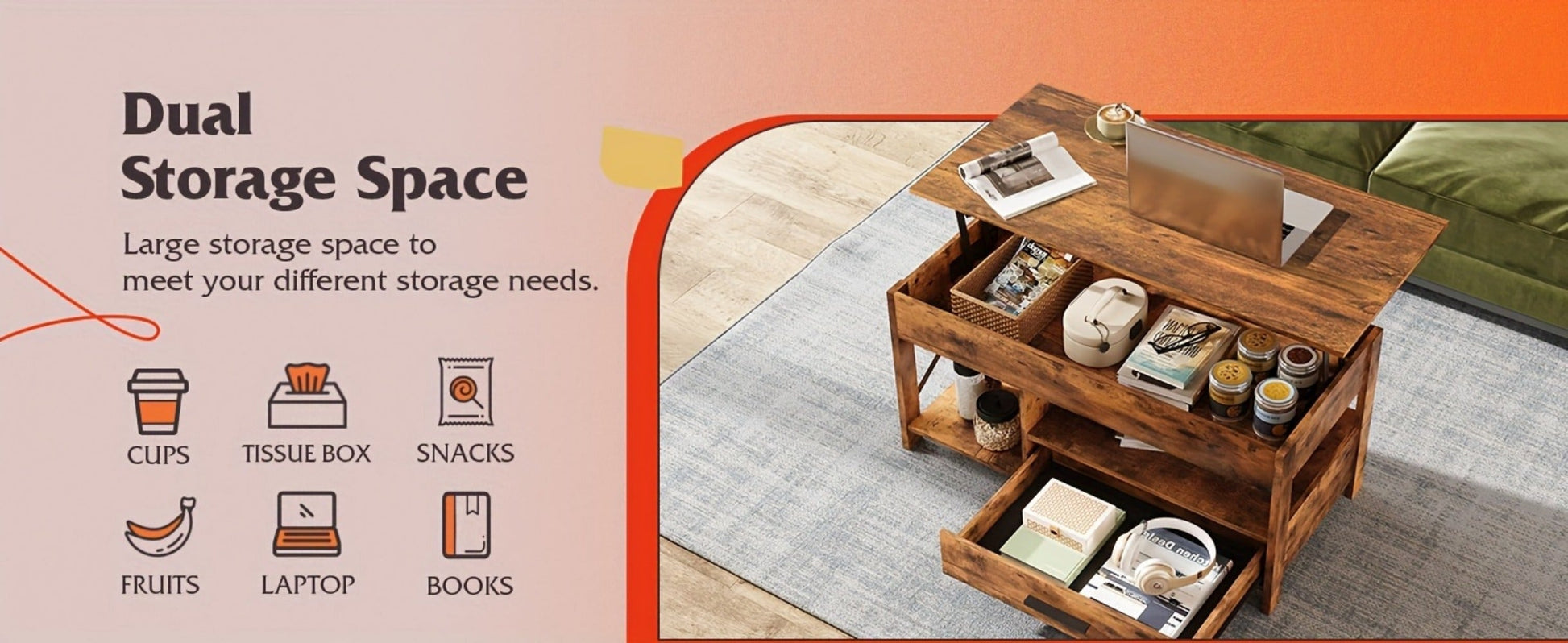 Coffee Table with Storage Drawers and Lift-Top Storage for Living Room detail image - detail view 16