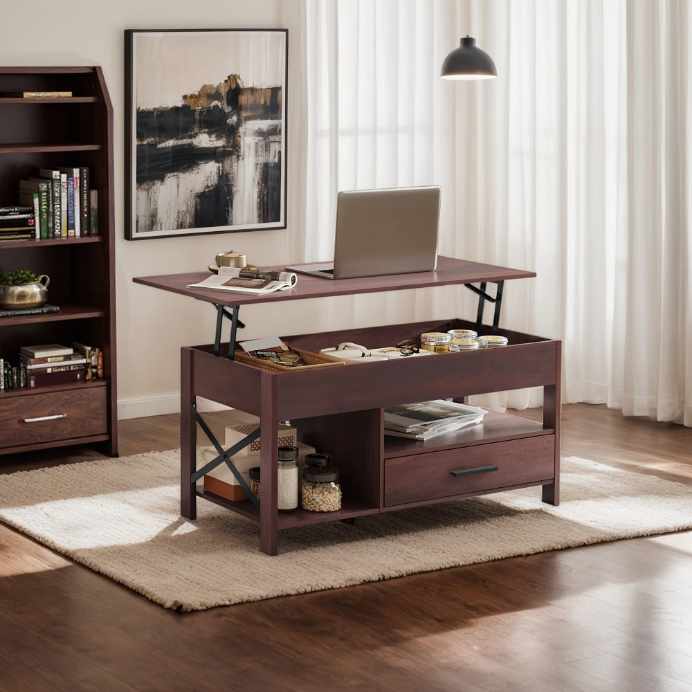 Coffee Table, Lift Top with Storage Drawers & Hidden Compartment, Modern Wood HDF shown in the main product view