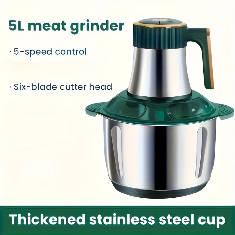 Electric Meat Grinder 5L 5-Speed – Large Capacity Stainless Steel Food Processor, Blender & Filling Machine for Meat, Garlic, Chili & More