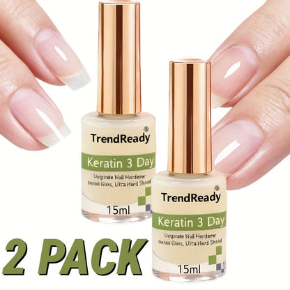 Vitamin E & Hyaluronic Acid Nail Hardener 2PCS 0.51oz – Protein Base Coat Ridge Filler & Concealer Quick Air-Dry Formula, Strengthens Weak Brittle Peeling Nails & Toenails, Clear Nail Treatment for Women Men
