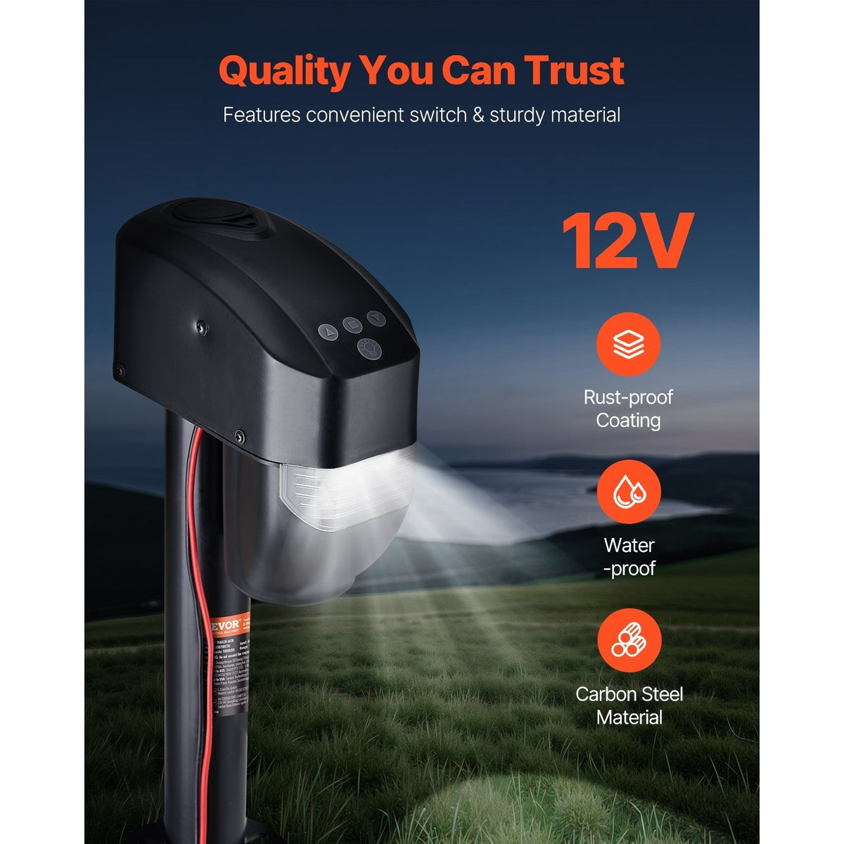VEVOR Electric Trailer Jack 3500 lbs / 5000 lbs Power Tongue Jack for RV Trailer & Camper Black With a 7-pin Trailer Connector / With Remote Control