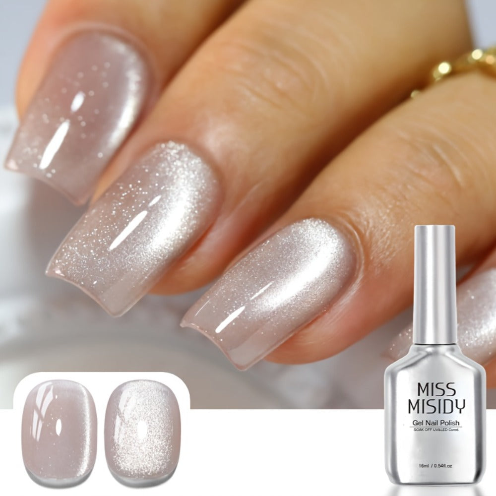 Cat Eye Gel Nail Polish Ice Clear Nude – Magnetic Shimmer Stripe Effect, Long-Lasting Chip-Resistant, Quick-Dry Glossy Finish, Fragrance-Free for Salon & DIY Manicure Pedicure