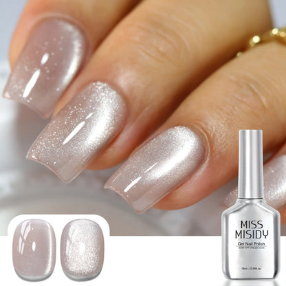 Cat Eye Gel Nail Polish Ice Clear Nude – Magnetic Shimmer Stripe Effect, Long-Lasting Chip-Resistant, Quick-Dry Glossy Finish, Fragrance-Free for Salon & DIY Manicure Pedicure