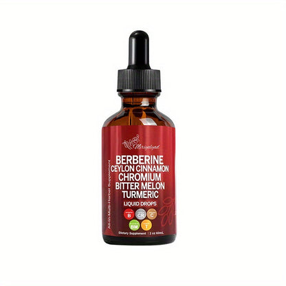 Berberine Blood Sugar Support Liquid Drops 2 fl oz with Ceylon Cinnamon Chromium Bitter Melon Turmeric — Natural Plant-Based Herbal Formula for Glucose Balance Insulin Sensitivity Metabolic Health