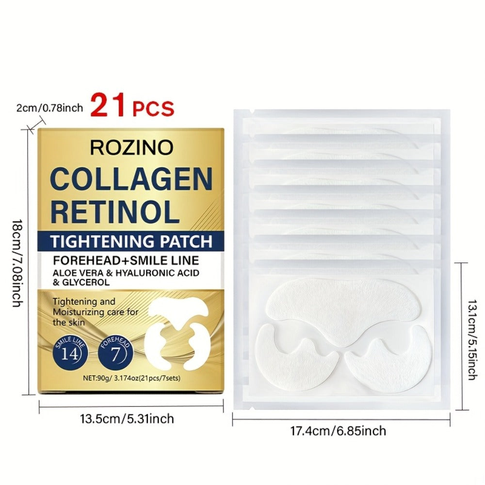 Anti-Wrinkle Face Patches 21pcs with Collagen Retinol Hyaluronic Acid & Aloe Vera — Forehead Smile Line Nasolabial Fold Overnight Skin Smoothing Treatment Kit