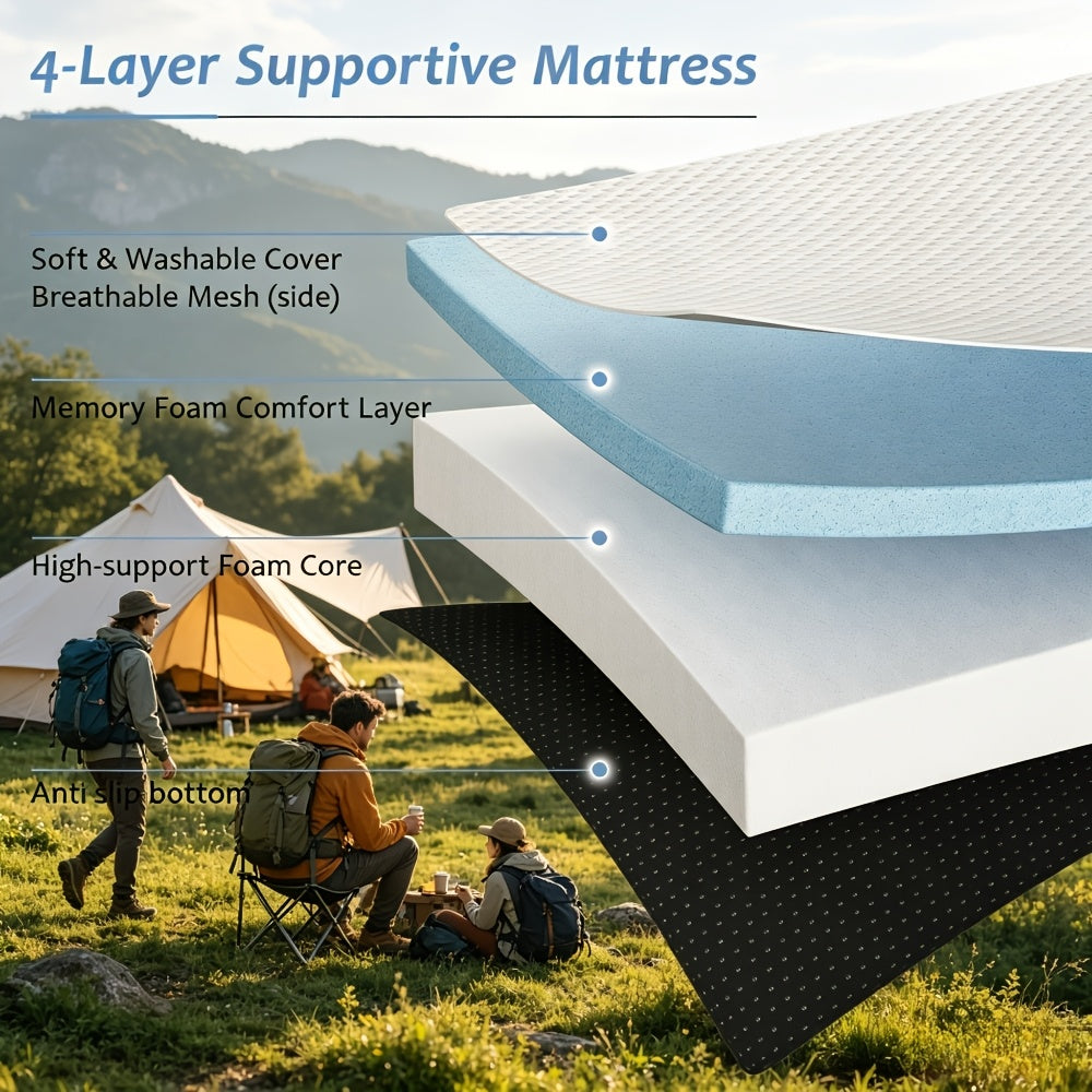 Folding Memory Foam Mattress Tri-Fold Portable Floor Bed with Washable Cover – 3/4/6 Inch Thick Foldable Sleeping Pad for Camping, Travel, Guest, Yoga – Twin, Single, Full, Queen Size Available