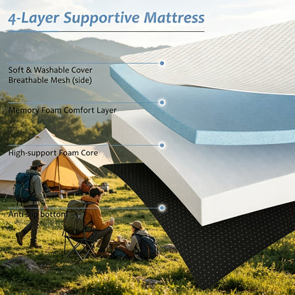 Folding Memory Foam Mattress Tri-Fold Portable Floor Bed with Washable Cover – 3/4/6 Inch Thick Foldable Sleeping Pad for Camping, Travel, Guest, Yoga – Twin, Single, Full, Queen Size Available