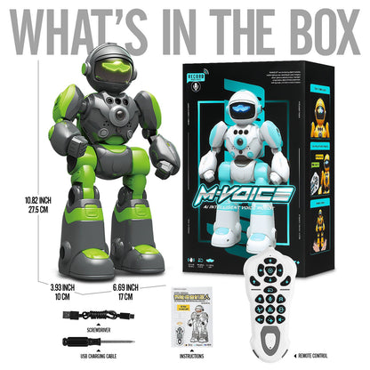 Gesture Control RC Robot Toy for Kids – Voice Recording, Programming, EMO LED Infrared Intelligent Interactive Robot, STEM Gift for Boys Girls Ages 6 7 8 9 10, Birthday Christmas (Green/Blue/Yellow)