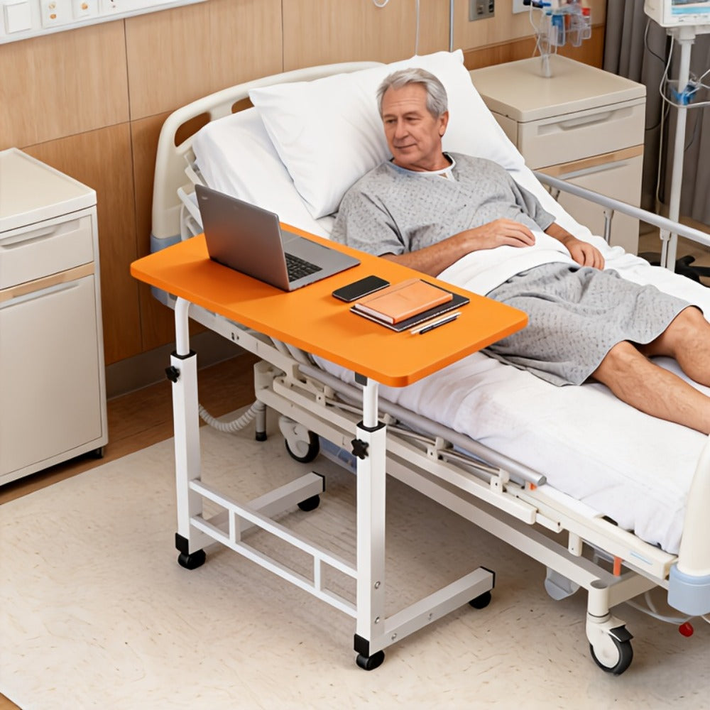 Overbed Table Adjustable Height – Hospital-Grade Nursing Bedside Table with Independent Storage Compartments for Elderly & Patient Care | Portable Auxiliary Tray Table, 8 Colors