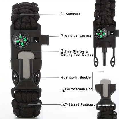 Paracord Survival Bracelet 5-in-1 with Compass, Saw, Flint Fire Starter & Whistle – 4-Pack Multi-Color Emergency Outdoor Bracelet for Camping, Hiking, Fishing, Skiing & Survival, Great Gift Idea