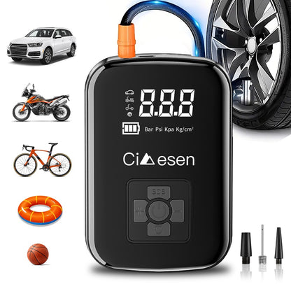Portable Tire Inflator Air Compressor 150PSI 100W Cordless 4000mAh Digital Display 5 Modes USB-C Fast Charge for Car Motorcycle Bicycle Ball Auto Shut-Off Yellow Blue Black Silver