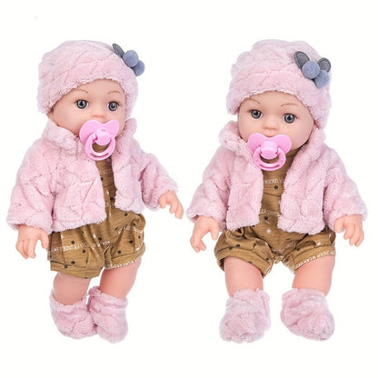 Mini Reborn Baby Doll 12 Inch Pink Plush Outfit Set – 30cm Realistic Newborn Girl Doll with Hat, Socks & Pacifier, Soft Lifelike Baby Doll for Toddlers, Birthday Christmas Holiday Gift for Girls Ages 3+