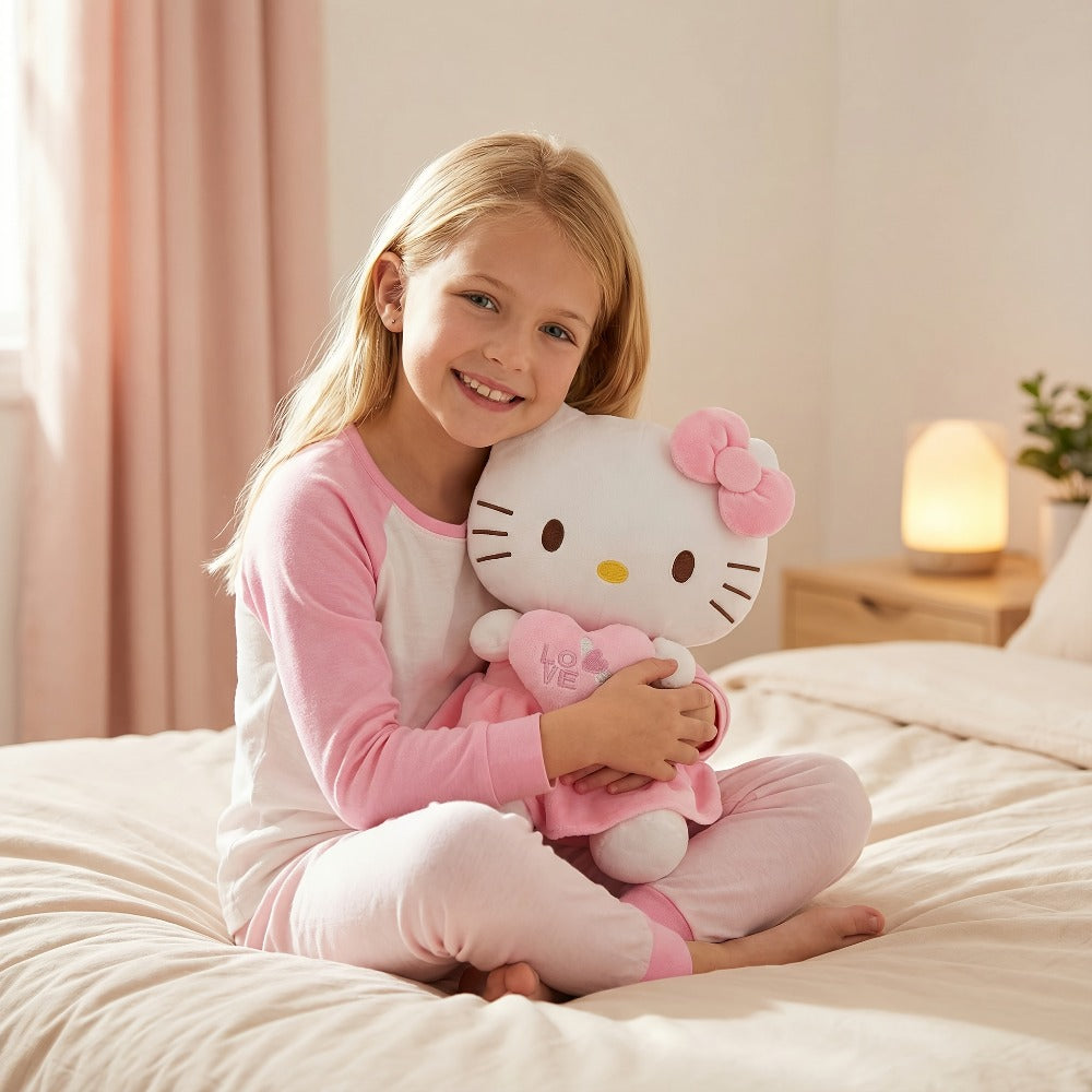 Hello Kitty Heart Plush Doll Kawaii Sanrio Stuffed Animal Soft Cuddly Toy Gift for Girls Kids Teens Collectors Birthday Christmas Valentine Easter Holiday