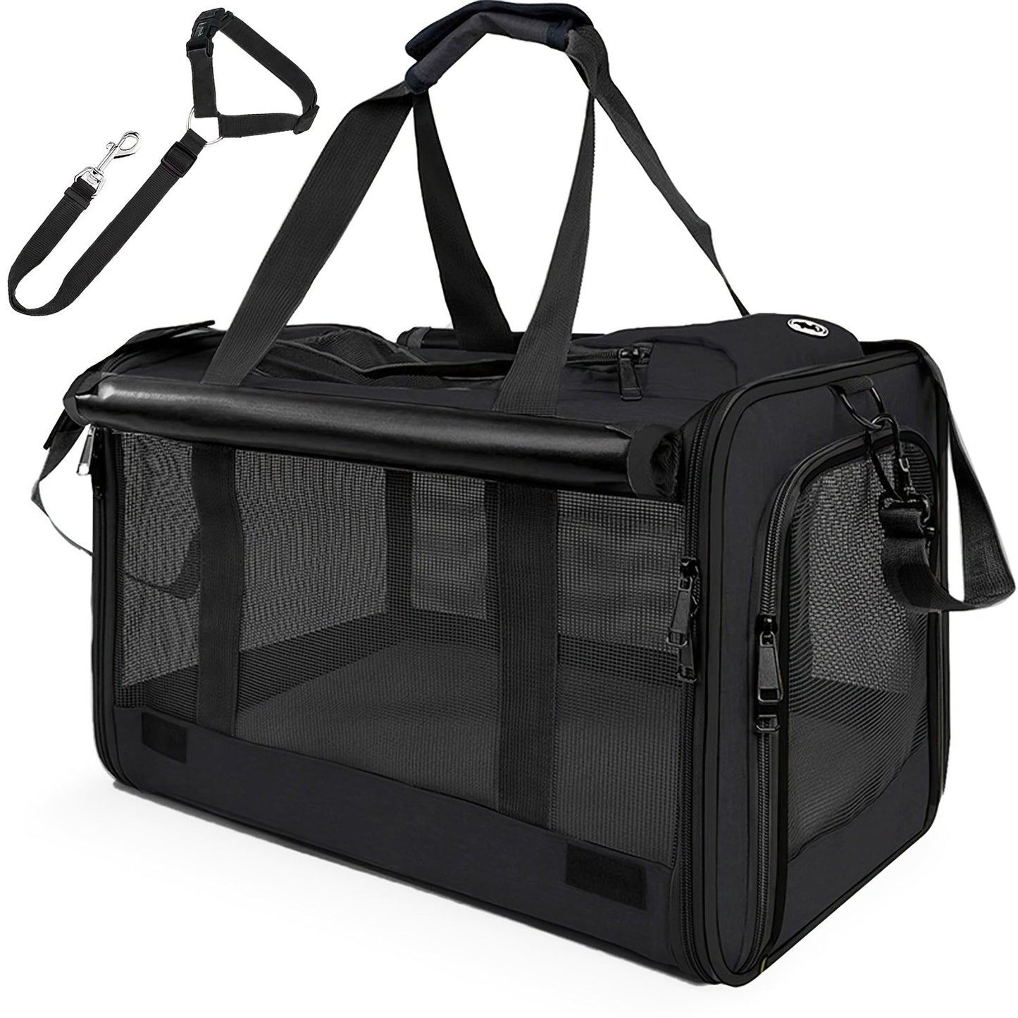 Airline Approved Soft Sided Pet Carrier - Durable Breathable Foldable Travel Bag with Pet Harness Included, Nylon Mesh Ventilation for Small to Medium Cats and Puppies, Zipper Secure Closure, 4 Colors