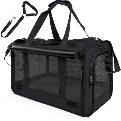 Airline Approved Soft Sided Pet Carrier - Durable Breathable Foldable Travel Bag with Pet Harness Included, Nylon Mesh Ventilation for Small to Medium Cats and Puppies, Zipper Secure Closure, 4 Colors