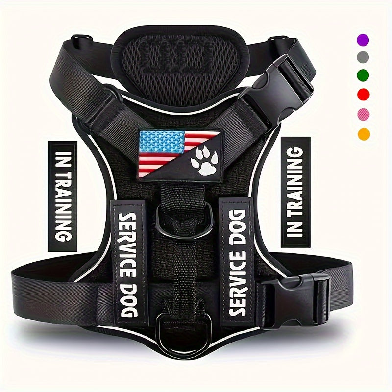 Service Dog Harness with 5 Patches – Reflective Adjustable Oxford Vest with Inner Mesh Layer, Service Dog ID System for Small Medium Large Dogs, XS–XL, 5 Colors