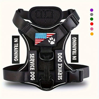 Service Dog Harness with 5 Patches – Reflective Adjustable Oxford Vest with Inner Mesh Layer, Service Dog ID System for Small Medium Large Dogs, XS–XL, 5 Colors