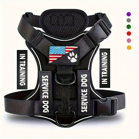 Service Dog Harness with 5 Patches – Reflective Adjustable Oxford Vest with Inner Mesh Layer, Service Dog ID System for Small Medium Large Dogs, XS–XL, 5 Colors