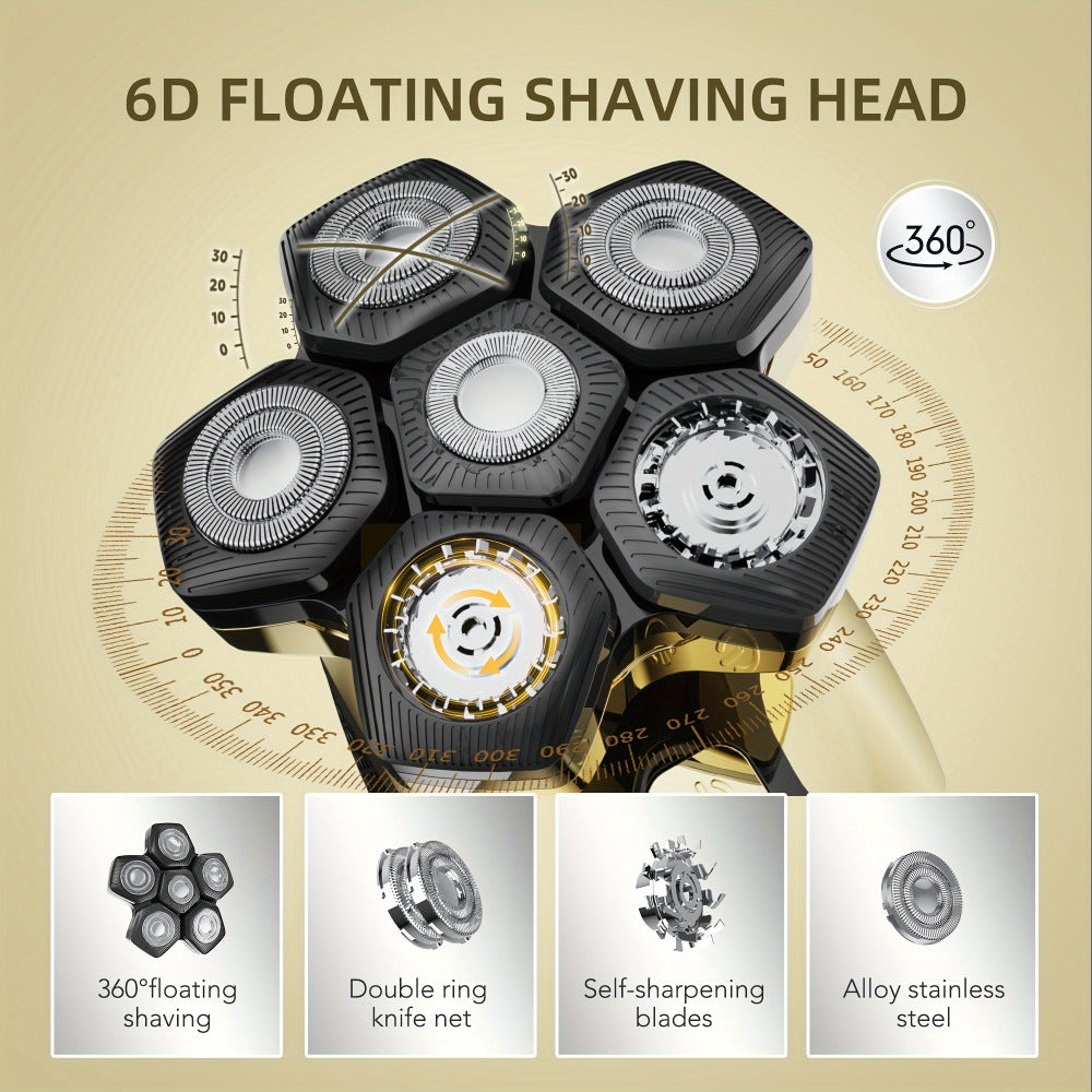 Electric Head Shaver for Bald Men 7D 7 Floating Heads — All-in-One Grooming Kit with Nose Hair Trimmer & Facial Cleaning Brush, 1.5H Fast Charging, Travel Lock, Rechargeable Men's Razor Gift Set (Blue/Black/Gold/Coffee)