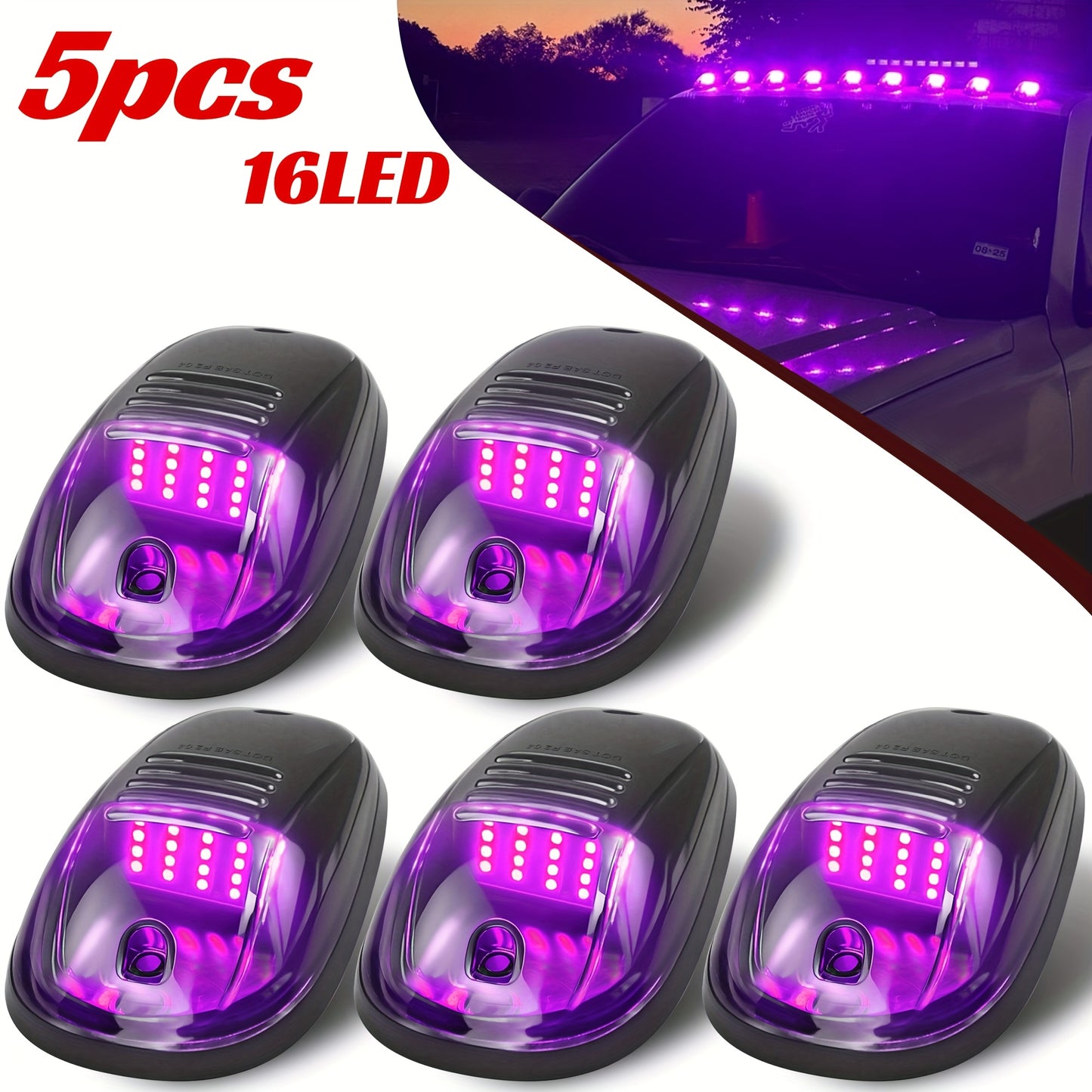 5pcs/Set 16/24 LED Roof Marker Light Bulbs, 12V Super Bright, Sturdy Construction, Easy Wiring Harness Replacement, Fits 2003-2018 1500 2500 3500 4500 5500 Pickup Trucks, Without Battery