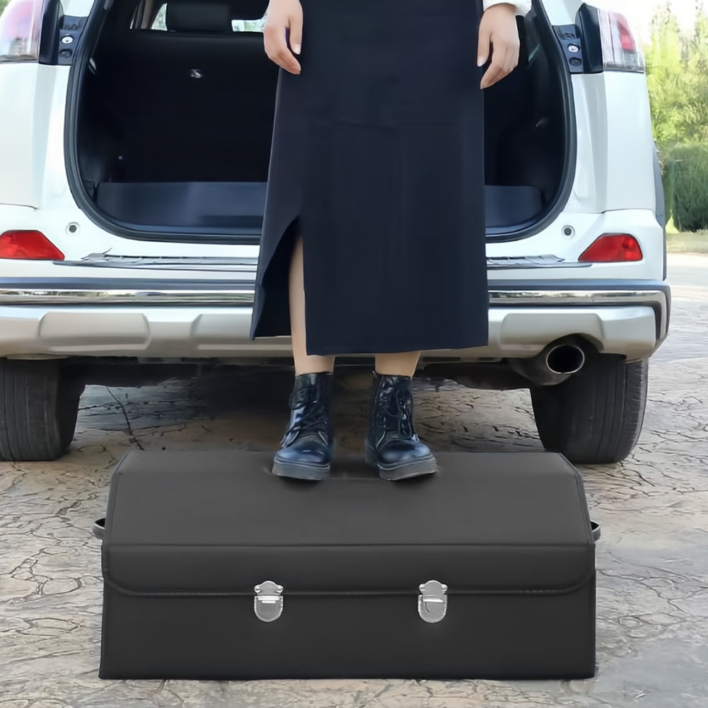 Car Trunk Storage Box PU Leather Auto Multiues Tools Storage Box Large Capacity Folding Auto Organizer Box for SUV Cars Stowing Tidying