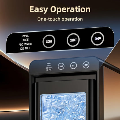 Countertop Ice Maker – 26 Lbs in 24 Hours, Selectable Ice Size, Internal Lighting, Self-Cleaning Portable Ice Machine with Basket & Scoop, Compact Design for Home, Kitchen & Office Use