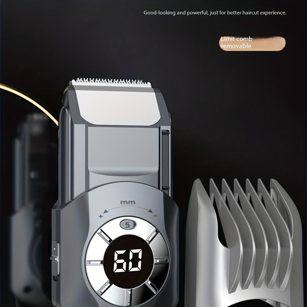 Professional Electric Hair Clipper Set for Men — 5-Speed LED Display Rechargeable Beard Trimmer & Hair Carving Kit, Cordless Home Barber Grooming Set, Father's Day Gift for Men