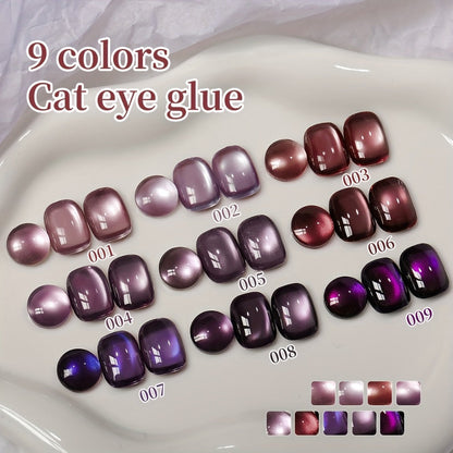 Purple Cat Eye Magnetic Gel Polish Set 9 Colors UV LED Soak Off | 3D Light-Shifting Effect 0.51oz Each Long Lasting Chip-Free | Salon & Home DIY Nail Art Manicure Kit for Women Beginners