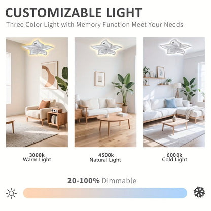 Ceiling Fan with Light 27 Inch Flush Mount - Low Profile 6-Speed 3-Color Dimmable LED, Remote & App Control, Modern Ceiling Fan for Bedroom, Living Room, Room Decor, Black or White