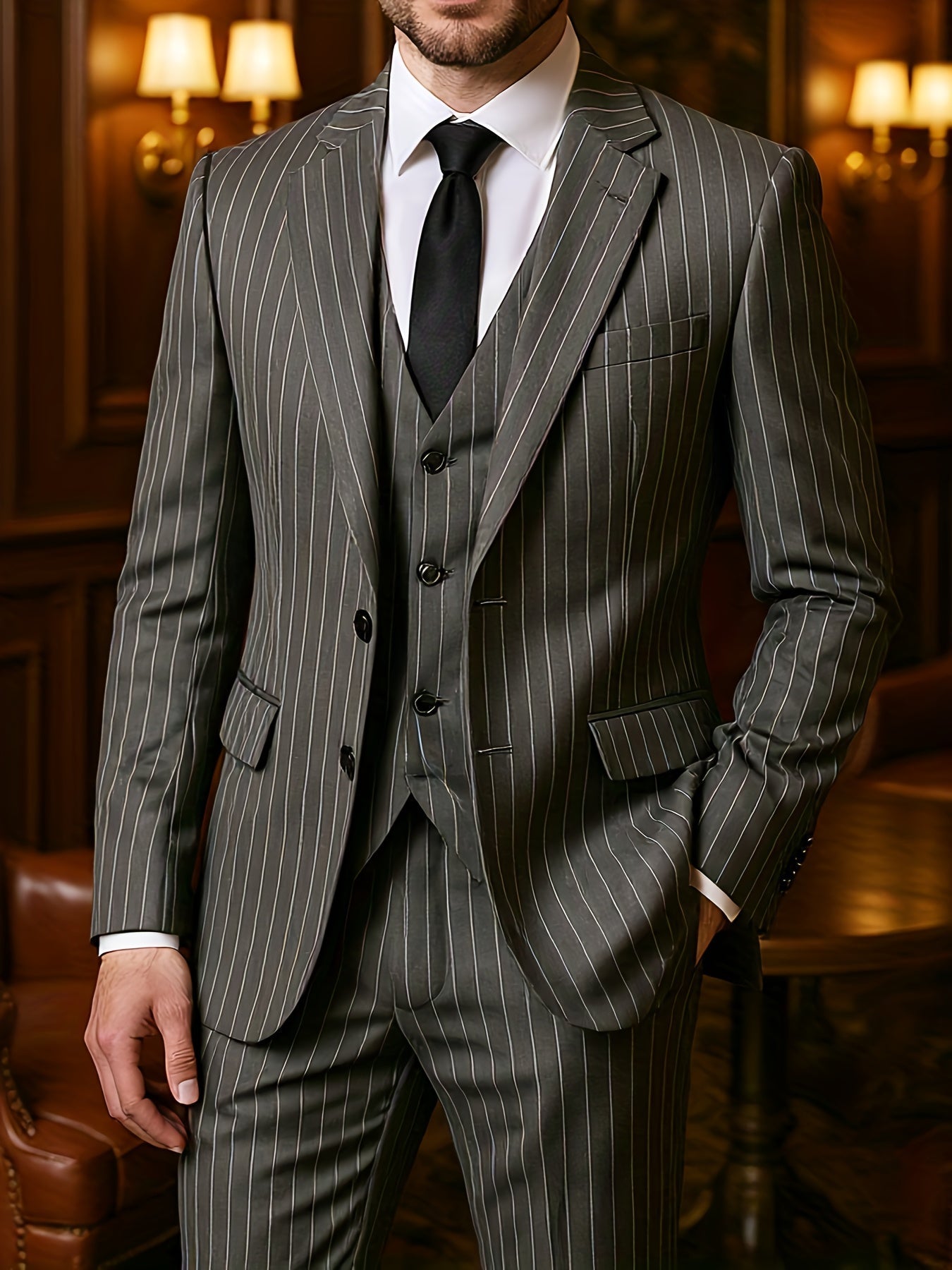 Men's Formal Suit Set - Striped Everyday Style