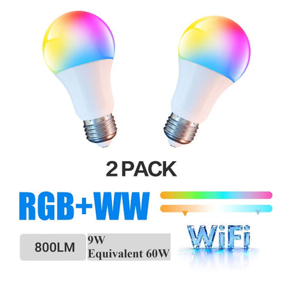Smart Light Bulbs RGB Color Changing, WiFi A19 E26 LED Bulb Works with Alexa & Google Home, 2.4GHz Dimmable 800LM 60W Equivalent, Music Sync Voice Control App Remote, for Bedroom Party Home Decor