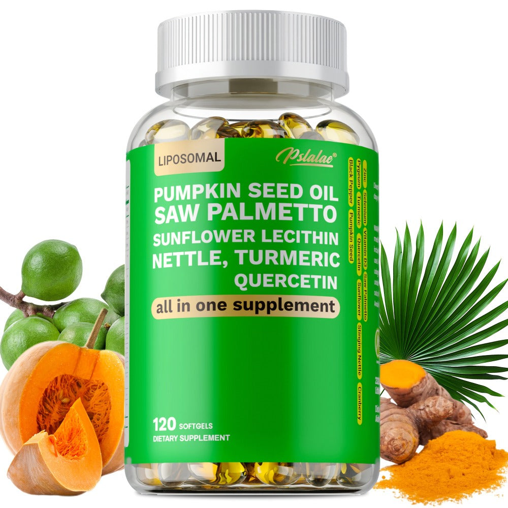 Saw Palmetto Capsules with Pumpkin Seed Oil, Pygeum & Quercetin – Urinary, Bladder, Hair & Heart Health Support for Women & Men | Daily Wellness Supplement | 120 Capsules