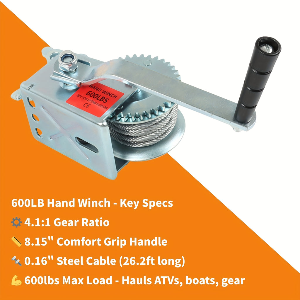 Hand Crank Winch 600-1600 Lbs Double Brake Safety Heavy Duty Steel Cable For Utility Boat Atv Trailers Farm Garage Pulling