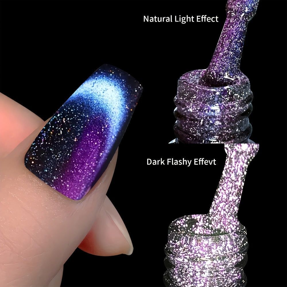 Magnetic Cat Eye Gel Nail Polish 9D Holographic Rainbow Glitter Blue & Purple — LED UV Soak-Off Gel Polish Paraben-Free Water-Based Formula, Salon & DIY Home Manicure Nail Art Gift for Women (0.34oz / 10ml)