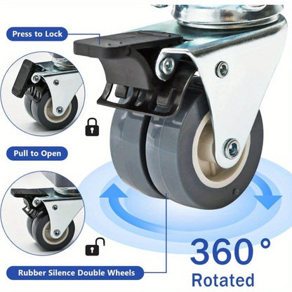 Appliance Mobile Base Stand Adjustable Double Pipe 4 Locking Wheels 4 Strong Feet Furniture Dolly for Washer Dryer Washing Machine Refrigerator Pedestal Grey Large