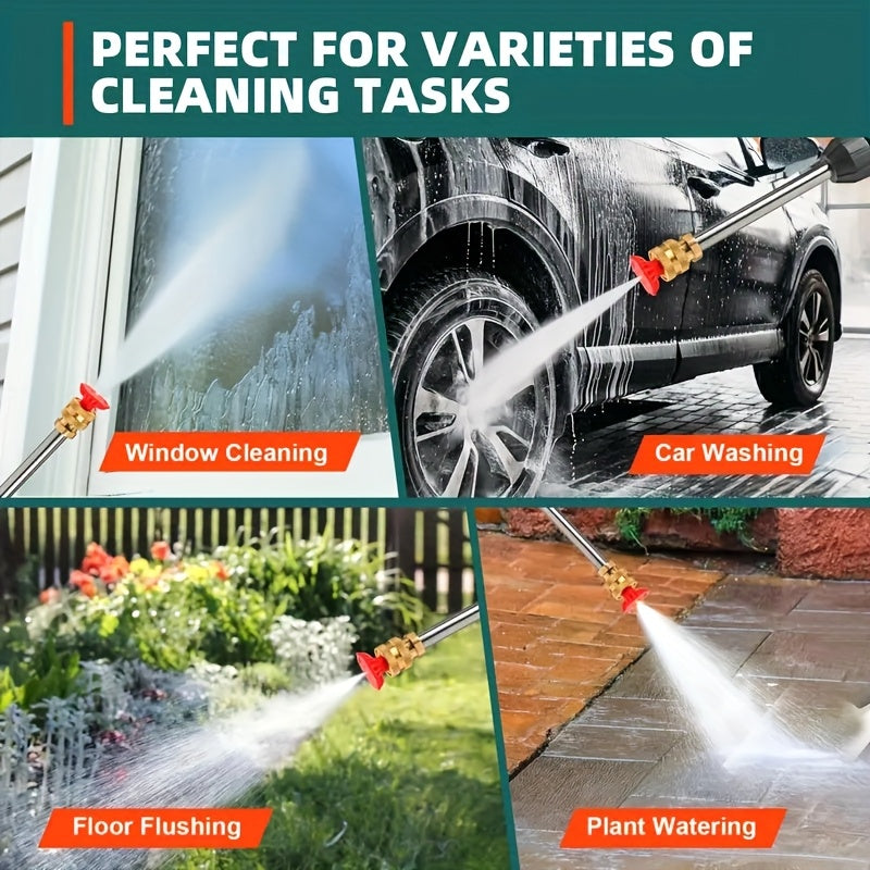 Wireless High-pressure Cleaner with Rechargeable Battery, Available in 1-battery or 2-battery Options. Battery-powered, Suitable for Cars, Yards, Driveways, and Gardens. Features a Green Stainless Steel Foam Nozzle. Portable Electric Car Wash Tool