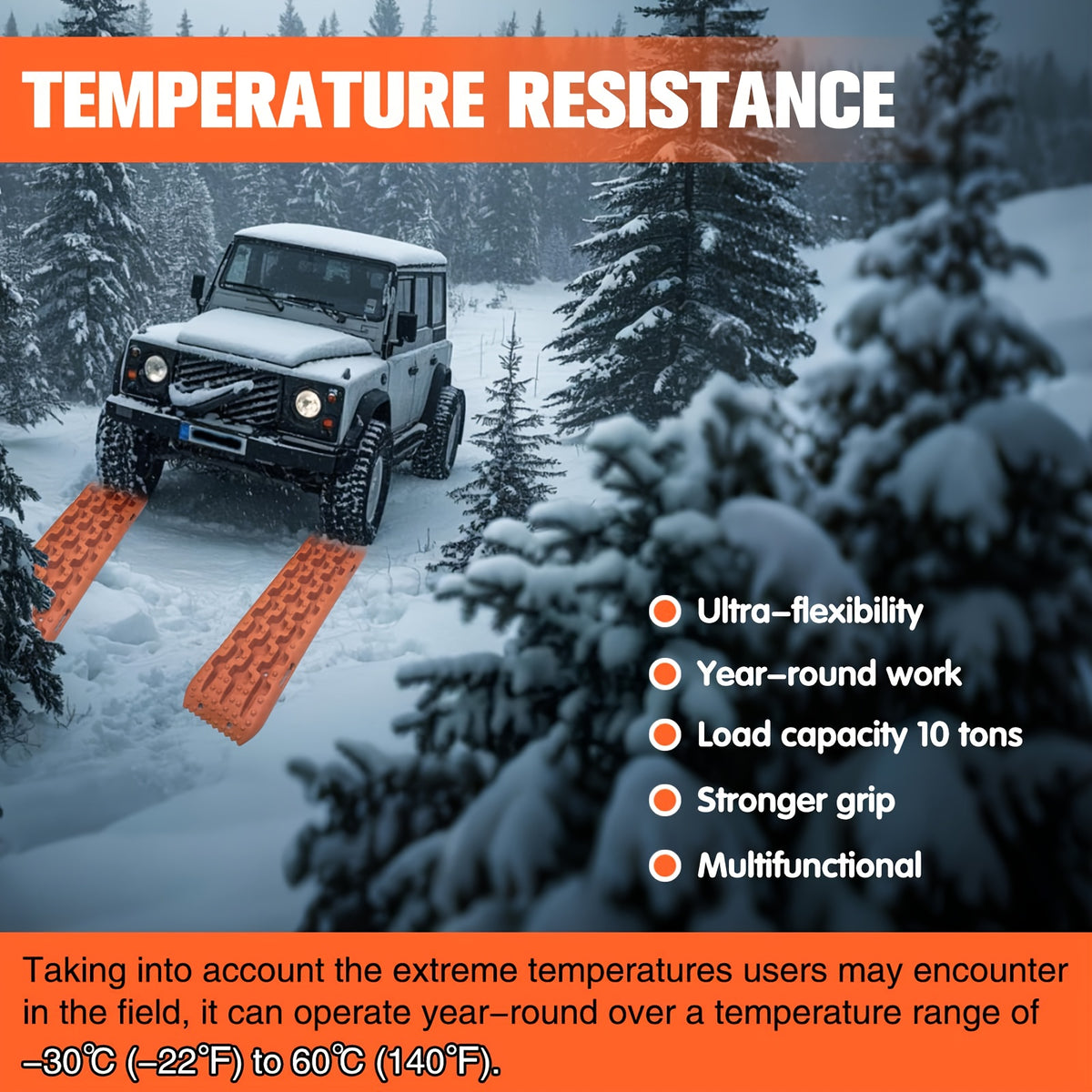 Off-Road Traction Boards, Recovery Boards for 4WD Mud, Sand, Snow, Rock Tracks.4X4 Pair Recovery Tracks Tire Traction Mats with 2 Straps for RV Truck Jeep SUV- Tire Traction Pads for RV Truck 4X4 Jeep SUV Emergency Tire Traction, Orange, Red