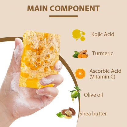 Kojic Acid Turmeric Soap Bar Set 12 Pack 100g with 4 Bubble Nets - Ginger Lemon Handmade Moisturizing Brightening Body Soap for Dark Spots Even Skin Tone Gentle Unisex Travel Gift