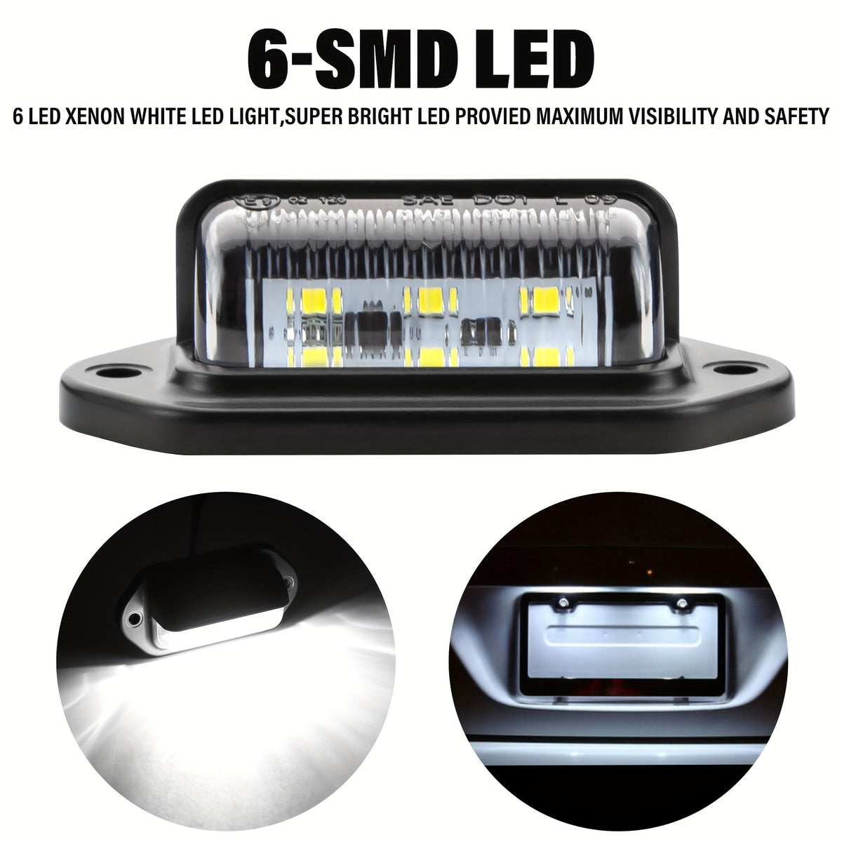 4pcs 6 LED License Plate Lights, 12V-24V, Durable PVC, Easy Installation with Pre-Drilled Holes And Mounting Screws Included-Suitable for Cars, Trucks, Trailers, Motorcycles, Boats, RVs, License Plate Illumination|Clear Lens LED|Functional Lighting