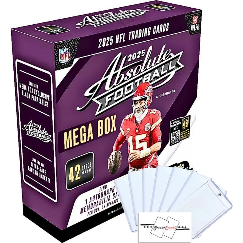 2025 Panini Absolute Football Mega Box 42 Trading Cards 1 Auto or Memorabilia Card Per Box Kaboom Inserts Black Parallels 6 Toploaders Magnetic Holder StreetCards Magnet NFL Collector Box