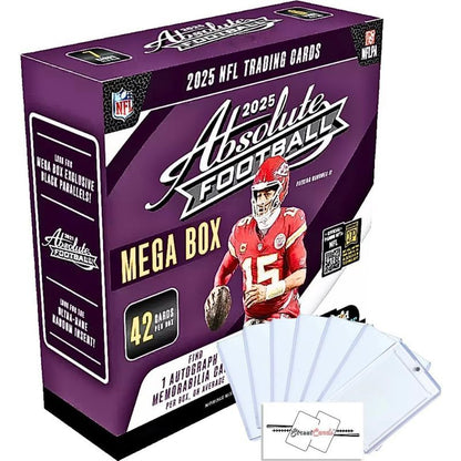2025 Panini Absolute Football Mega Box 42 Trading Cards 1 Auto or Memorabilia Card Per Box Kaboom Inserts Black Parallels 6 Toploaders Magnetic Holder StreetCards Magnet NFL Collector Box