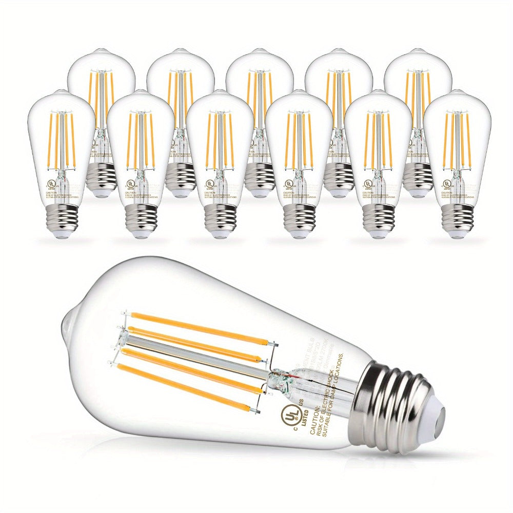 ST58 Vintage Edison LED Filament Bulb 8W 2700K Warm White Dimmable – 60W Equivalent E26 Base Clear Glass Antique Style for Chandelier Pendant Bedroom Living Room Home Commercial, 12 & 24 Pack