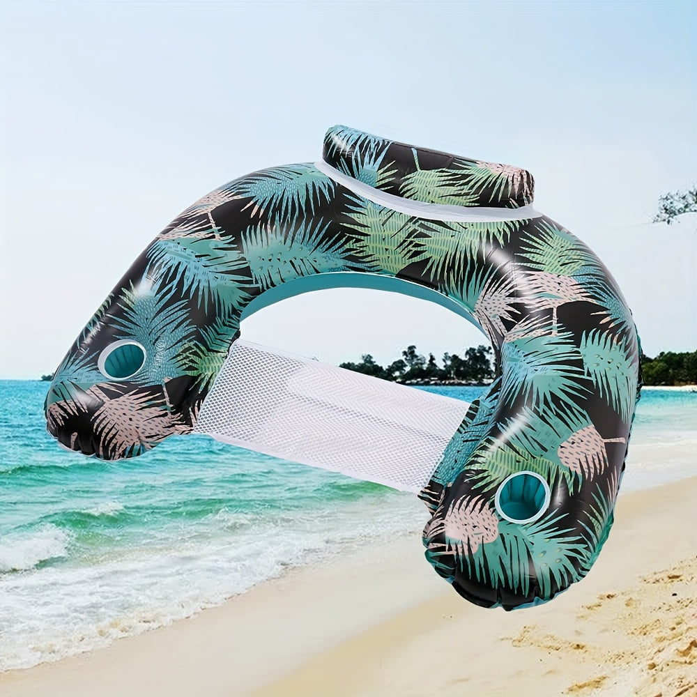 Striped Inflatable Pool Float for Adults – Heavy-Duty PVC Raft Lounge Chair with Cup Holders, Leak-Proof Design for Lake River Ocean Beach, Summer Pool Party Accessory