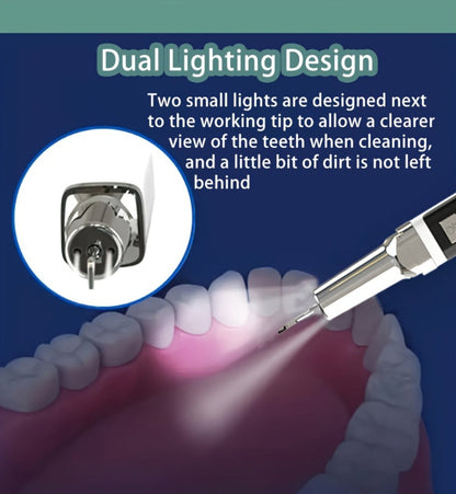 Electric Teeth Cleaner Kit with 2 LED Lights & Mirror – 5 Adjustable Modes, 2 Replaceable Heads, Type-C Rechargeable Dental Plaque Remover & Tartar Scraper for Home Teeth Cleaning
