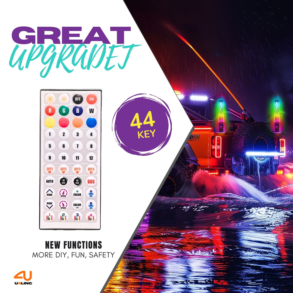 1 Pair (2pcs) 1ft/2ft/3ft/4ft Brighter RGB LED Whip Lights Flag Pole Remote And APP Control Color Changing Lamp Spiral RGB Music Chasing/Dancing Neon Light Whips for UTV ATV RZR SXS Side By Side Dune Buggy Offroad Truck (w/o Spring Base)