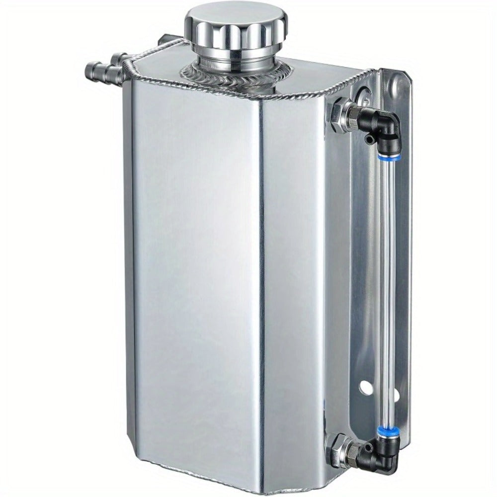 Coolant Overflow Reservoir Tank - 2L Universal Polished Aluminum Expansion Catch Can, Radiator Coolant Recovery Tank for Chevy, GMC, Buick & Most Vehicles
